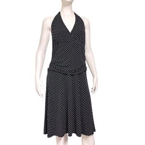 Eliza J Halter Dress Women 14 Black White Polka Dot Stretch Ruching Slimming Y2K